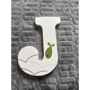 9x6 White Wooden Letter J With Fish Decor